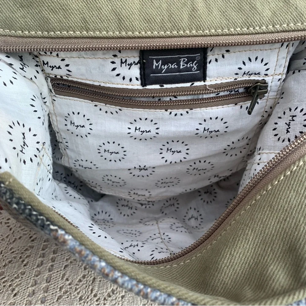 Myra Bag Distressed Leather & Canvas Crossbody Handbag Shoulder Purse - Picture 6 of 16